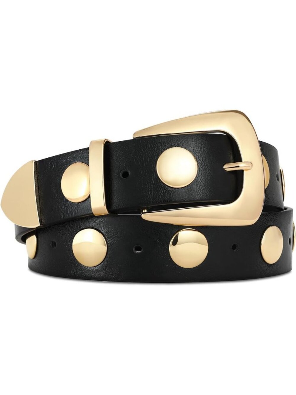 Stylish Black Leather Belt with Gold Buckle - Punk Studded Waist Belt for Jeans